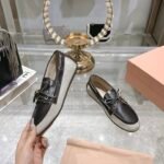Miumiu Canvas And Bleached Leather Boat Shoes Black - Image 3