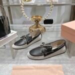 Miumiu Canvas And Bleached Leather Boat Shoes Black - Image 2