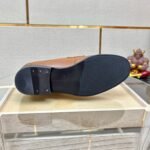 Prada Brushed Leather Loafer Plate Bit Logo Brown - Image 7