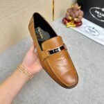 Prada Brushed Leather Loafer Plate Bit Logo Brown - Image 8