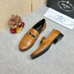 Prada Brushed Leather Loafer Plate Bit Logo Brown - Image 10