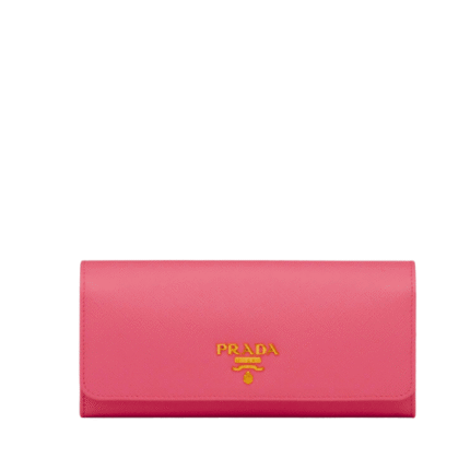Prada Saffiano Leather Flap Long Wallet Dark Pink And Gold 19Cm 1Mh132 Zlp F061H