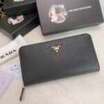 Prada Large Saffiano Triangle Zip Around Long Wallet Black 19Cm 1Ml506 Qhh F0002 - Image 2