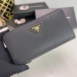 Prada Large Saffiano Triangle Zip Around Long Wallet Black 19Cm 1Ml506 Qhh F0002 - Image 8