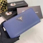 Prada Large Saffiano Triangle Zip Around Long Wallet Dark Blue 19Cm 1Ml506 Qhh F068Z - Image 7