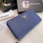 Prada Large Saffiano Triangle Zip Around Long Wallet Dark Blue 19Cm 1Ml506 Qhh F068Z - Image 9