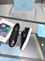 Prada Downtown Brushed Leather Sneaker In Black 1E904M B4L F0967 F 030 - Image 3