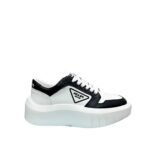 Prada Leather Platform Sneaker White And Black