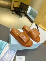 Prada Soft Padded Nappa Leather Slides Brown - Image 2