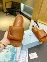 Prada Soft Padded Nappa Leather Slides Brown - Image 4