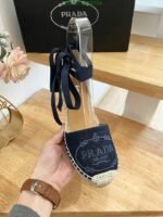 Prada Linen Espadrille Wedge Sandals Blue - Image 6