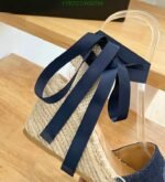 Prada Linen Espadrille Wedge Sandals Blue - Image 7