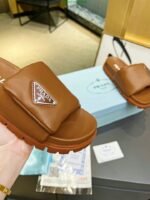 Prada Soft Padded Nappa Leather Slides Brown - Image 8