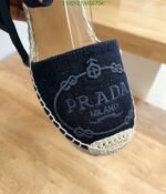 Prada Linen Espadrille Wedge Sandals Blue - Image 9
