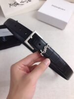 Saint Laurent Croc Embossed Leather Belt Black And Silver 26267332 - Image 3