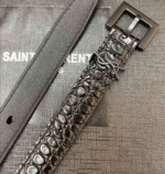 Saint Laurent Croc Embossed Leather Belt Black 26267332 - Image 4