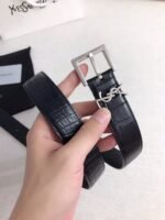 Saint Laurent Croc Embossed Leather Belt Black And Silver 26267332 - Image 5