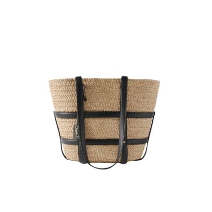 Saint Laurent Medium Panier Harness Raffia Tote Beige 17Cm