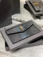 Saint Laurent Uptown Pouch In Crocodile Embossed Shiny Leather Gold Black 27Cm 565739Dnd0J1000 - Image 8