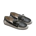 Miumiu Canvas And Bleached Leather Boat Shoes Black
