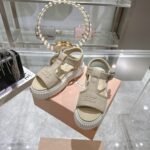 Miumiu Denim Flatform Sandals Colonial Beige 5X402E Csl F0044 F 045 - Image 7