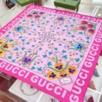 Gucci Floral Print Silk Scarf In Ivory In Pink 90Cm - Image 5