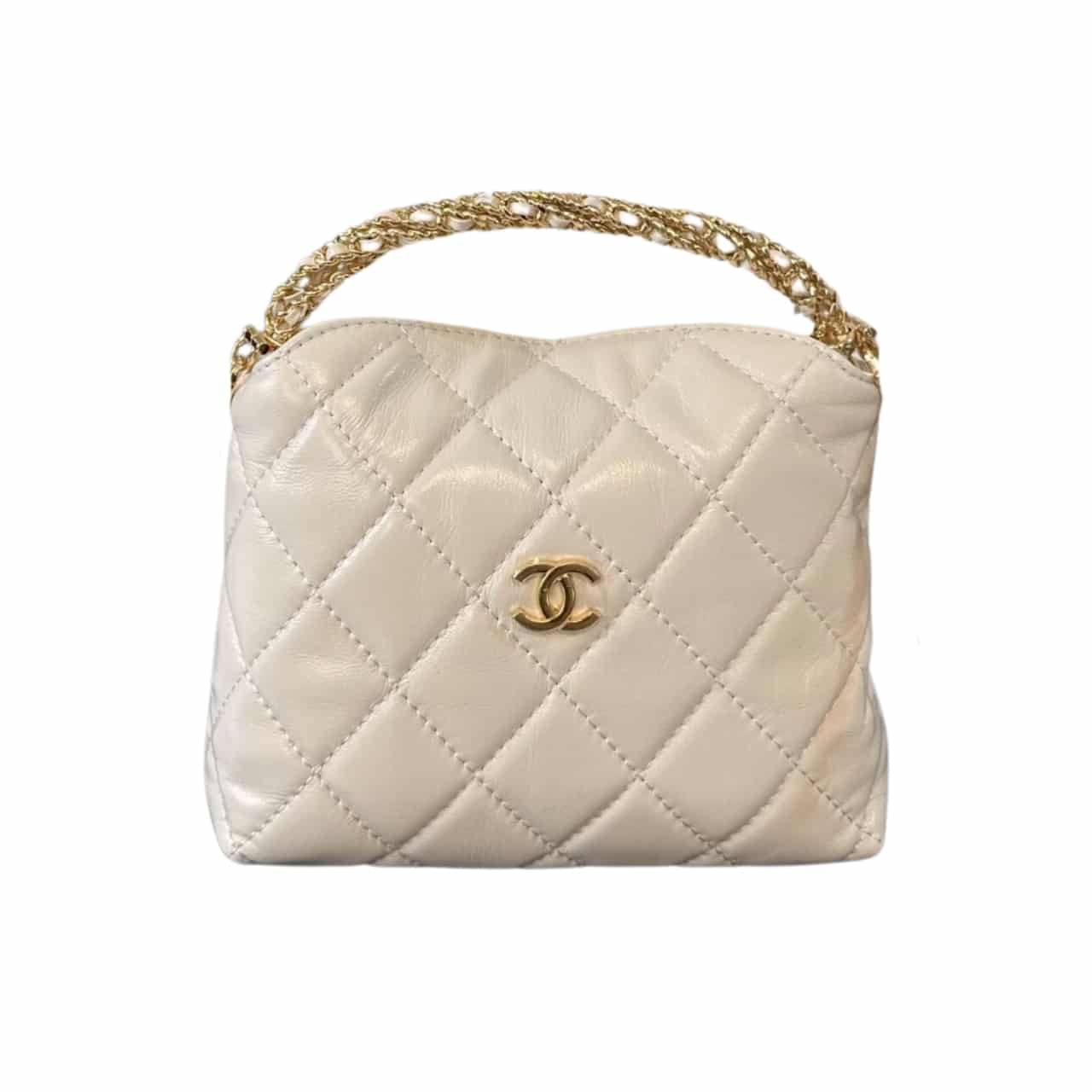 TBNB-1-12-2 Chanel 24B Hobo Metal Handle Lunch Box Bag In Beige 19Cm - Image 1