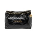 Chanel 22 East West Bag Leather Black 39Cm