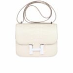 Hermès Mini Constance 19 Shiny Alligator Palladium Hardware White 19Cm