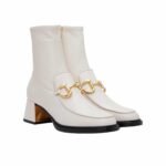 Gucci Horsebit Plaque Ankle Boots Off White