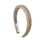 Chanel Small Cc Tweed Headband With Gold Hardware In Beige