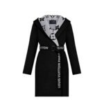 Louis Vuitton Belted Double Sided Hooded Wrap Coat Black And Gray