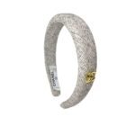Chanel Cc Tweed Headband With Gold Hardware In Salt And Pepper