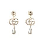 Gucci Pearl Gg Drop Earings In Gold