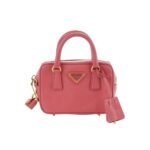 Prada Saffiano Lux Signature Mini Bauletto Bag Pink 19Cm