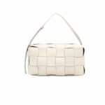 Bottega Veneta Brick Cassette Intreccio Leather Shoulder Bag White 28Cm