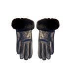 Louis Vuitton Leather Gloves Lv Embroidery With Fur Black