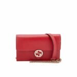 Gucci Interlocking G Wallet On Chain Pebbled Leather Red 19Cm 615523 Cao0G 6420