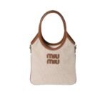 Miumiu Ivy Canvas And Leather Bag Beige 20Cm 5Ba281 Acrn F062F V Olf