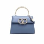 Valentino Garavani Vsling Crystal Embellished Leather Handbag Blue 18Cm