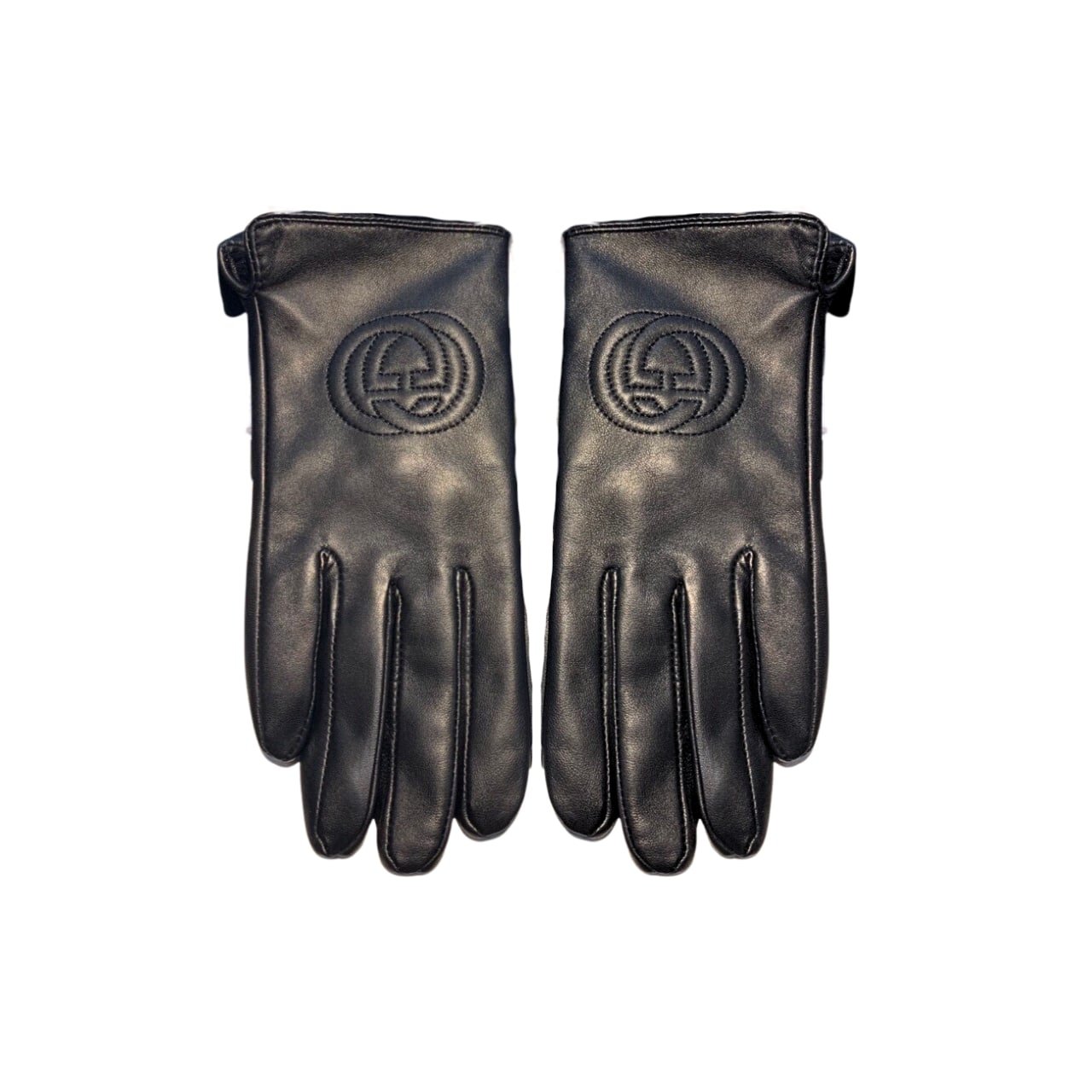TBNB-4-8 Gucci Gloves Gg Logo Embroidery Leather Black - Image 1