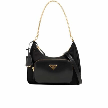 Prada Leather Pocket Re Nylon Shoulder Bag Black 22Cm