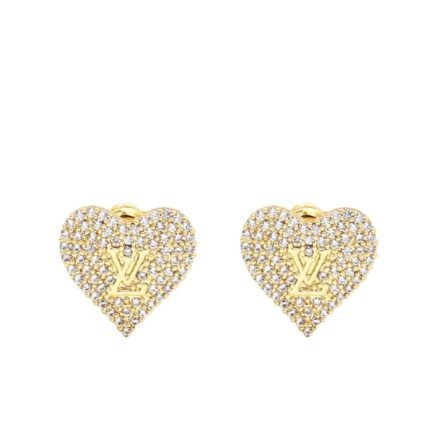 Louis Vuitton Sparkling Heart Stud Earrings Gold Tone