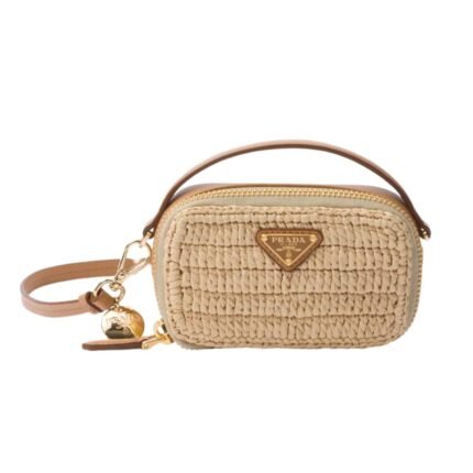 Prada Crochet And Leathe Pouch Bag Natural 18Cm 1Nr025 2Cyc F0018