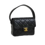 Chanel Leather Party Top Handle Satchel Flap Bag Black 23Cm