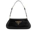 Prada Cleo Bag In Brushed Leather With Triangle Logo Black 24Cm