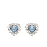 Chanel Heart Motif And Crystal Earrings In Blue