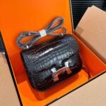Hermès Mini Constance 19 Shiny Alligator Palladium Hardware Black 19Cm - Image 8