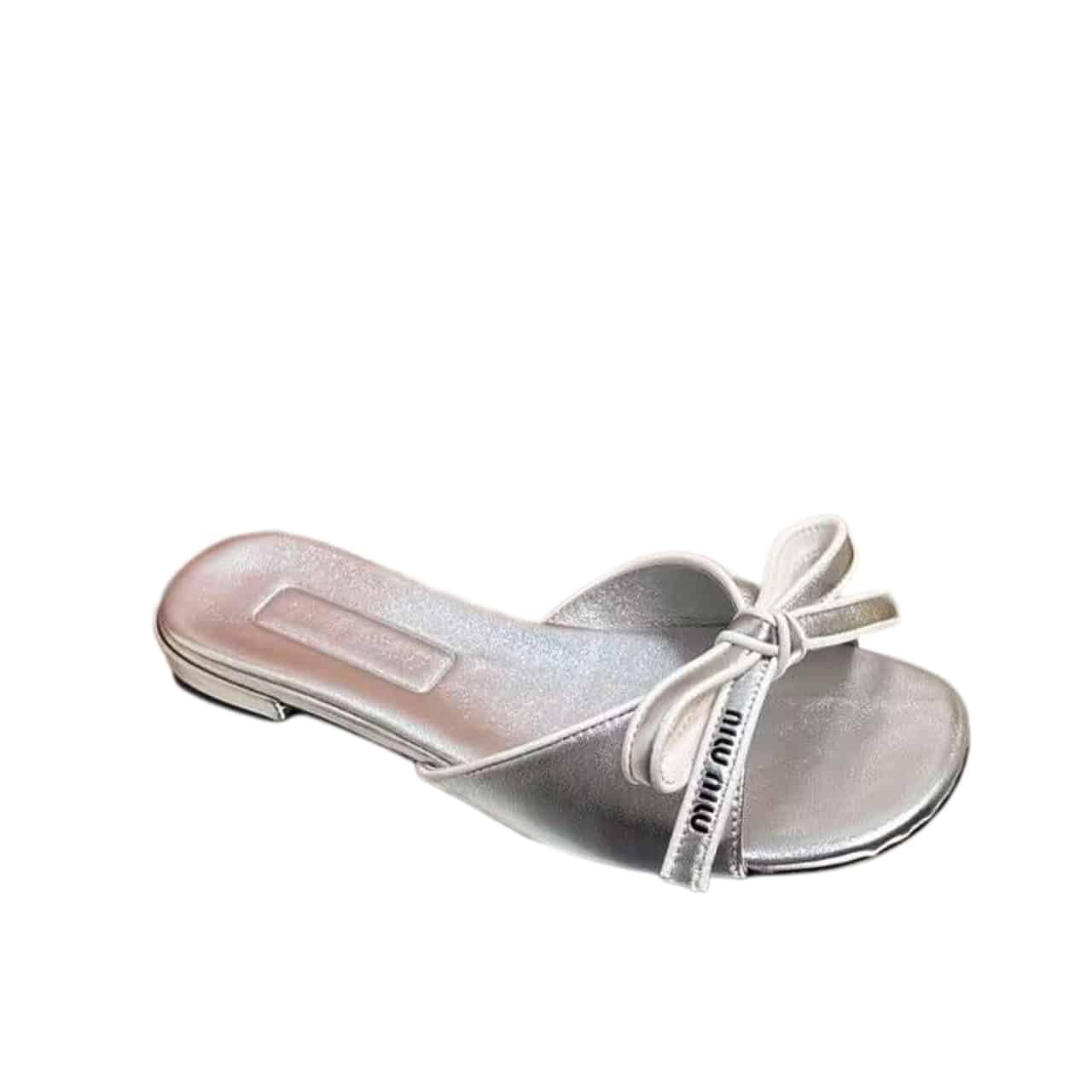Thumbnail-1-11-2 Miumiu Mordoré Nappa Leather Sandals With Bow Silver - Image 1