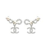 Chanel Earings Pearly White And Crystal Silver Abf732 B20573 U0937